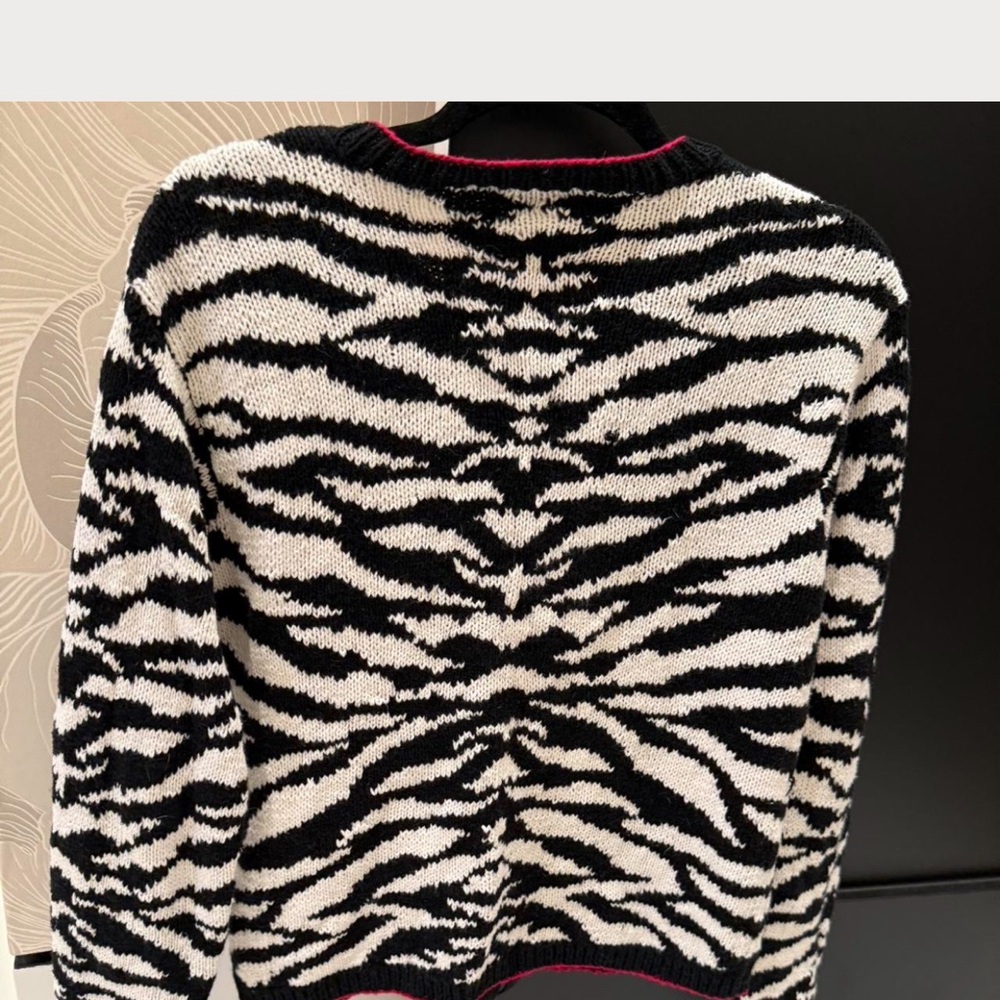 Vintage Talbots Black & White Zebra Cardigan with Red Trim - Picture 2 of 3